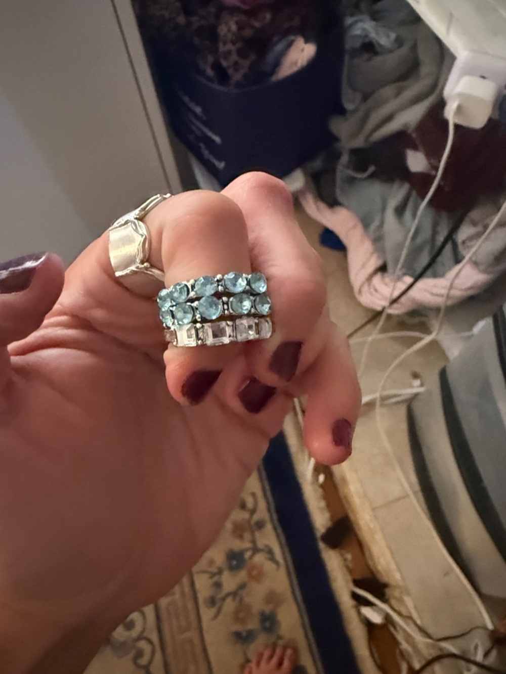 Stackable Silver Ring Set with Light Blue Crystals